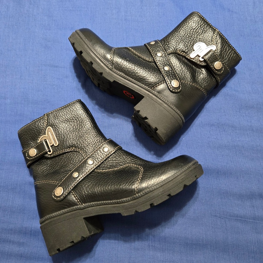 Milwaukee Motorcycle Co Boots Womens 6 Black Leather Excellent Harness Lug Sole